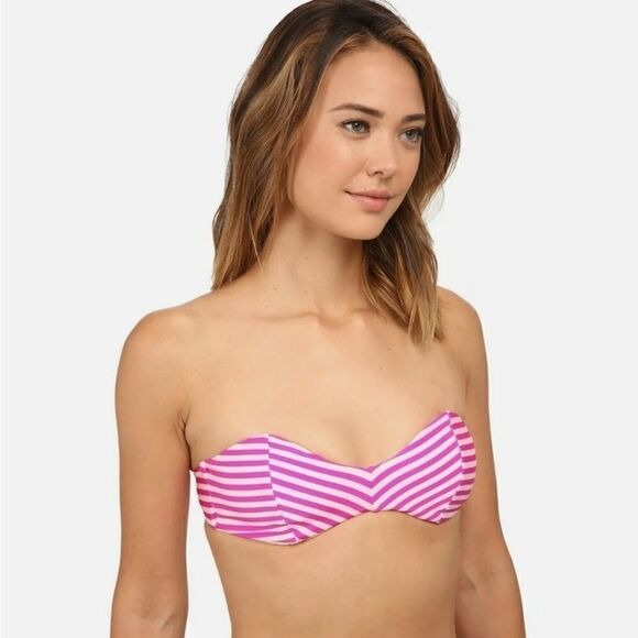 Amuse Society Pink Striped Bikini Mercury Stripe Vivid Magenta swimsuit - Picture 4 of 11
